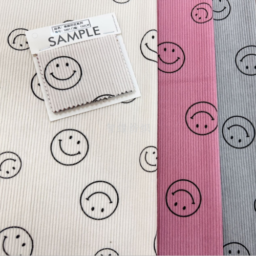 striped printed corduroy fabric smiley face printed fabric men‘s and women‘s coats pants sleeve bag pillow ornament fabric