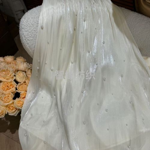 彩虹缎海岛缎亮丝时尚连衣裙衬衫裙子饰品鲜花袖套珠子另算面料