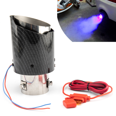 Car Modification Carbon Fiber Luminous Tailpipe Straight Straight High Temperature Resistant LED Light Exhaust Pipe Fire-Spraying Stainless Steel Tail Nozzle