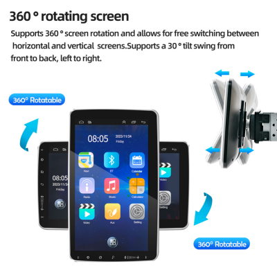 Cross-Border Android Large Screen Manual Vehicle Navigation Gps Screen Detachable 360-Degree Rotation 10.1-Inch Single Spindle Panorama Camera