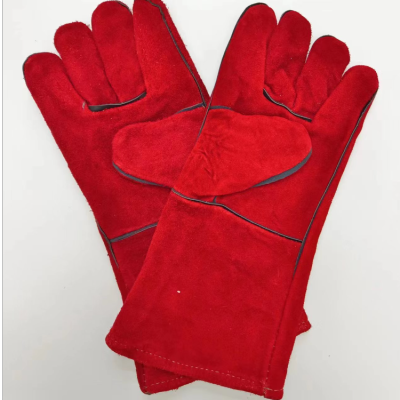 New Retail Red Welding Cowhide Protective Work Gloves Protective Labor Gloves