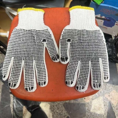Double-Sided Dispensing Cotton Yarn Gloves Bleached Black Dot Labor Protection Gloves Construction Site Workshop Work Non-Slip Gloves