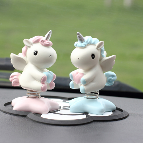 汽车装饰工艺品摇头车摆独角兽卡通树脂摆件节日送人礼品一件代发