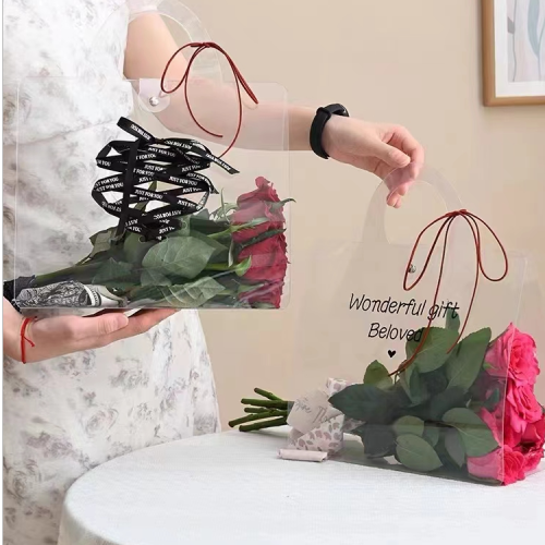 Lantern Festival Bouquet Transparent Packaging Bag Gift Flower Bag with Hand Gift Bag High Transparent Simple Floral Packaging