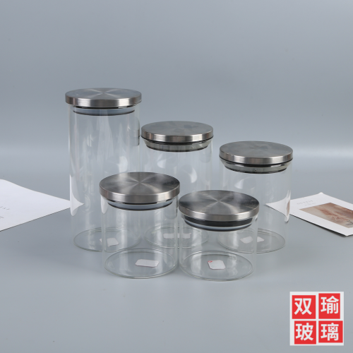 stainless steel cover glass sealed can creative storage glass bottle household tea caddy kitchen storage bottle glass jar