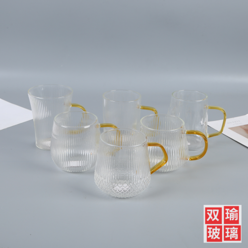 golden handle glass vertical stripes half summer cup transparent glass milk juice drinking cup household single layer water cup
