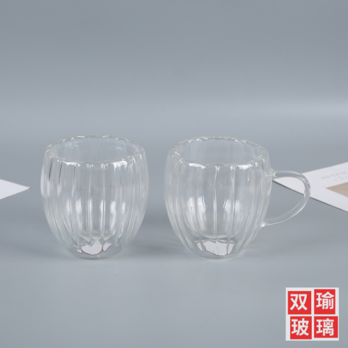 egg-shaped striped double layer glass cup household anti-scald transparent milk cup coffee cup office simple drinking cup