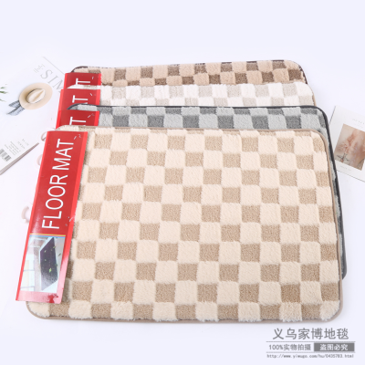Two-Color Chessboard Plaid Cashmere-like Carpet Ins Retro Simple Bedroom Bedside Blanket Bathroom Absorbent Floor Mat