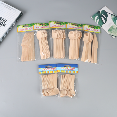 Factory Direct Sales Transparent OPP Bagged Bamboo Wooden Tableware Disposable Knife Fork Spoon Creative Portable Takeaway Tableware