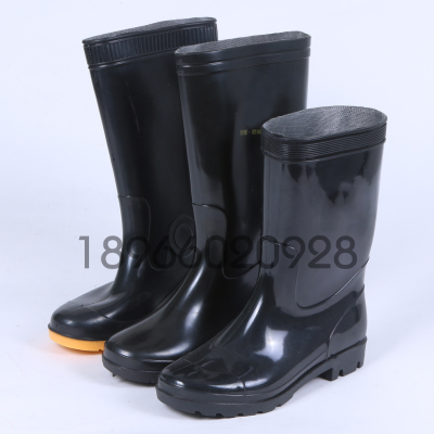 Factory Spot Direct Sales Black Men's Knee-High Socks Stocking Rubber Shoes High-Top Labor Insurance Miners Rubber Boots Non-Slip Rain Boots