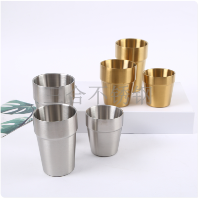 304 Korean-Style Double-Layer Stainless Steel Step Cup Water Cup Beer Steins Golden Tea Cup Drink Cup Milk Cup Food Grade