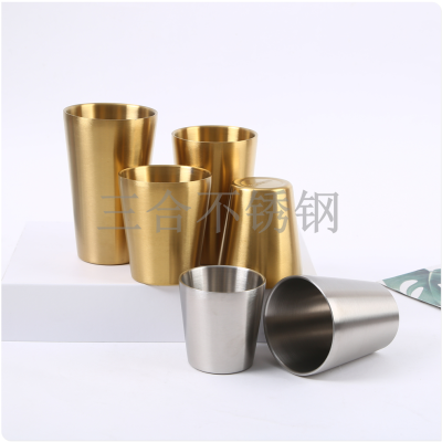 Factory Supply 304 Double Layer Stainless Steel Cup Golden Hot-Proof Water Cup Coffee Cup Restaurant Beer Steins Lettering