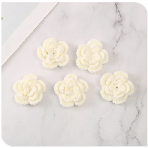 handmade crochet woven five-petal cashmere-like 3-layer camellia flower three-dimensional small flower diy material clothing accessories cloth stickers