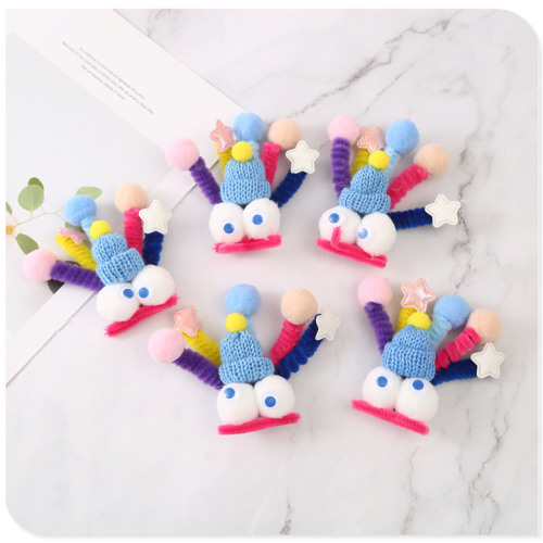 cute funny sesame street big eyes hair ball twisted stick three-dimensional doll canvas shoes cartoon decoration shoelace buckle