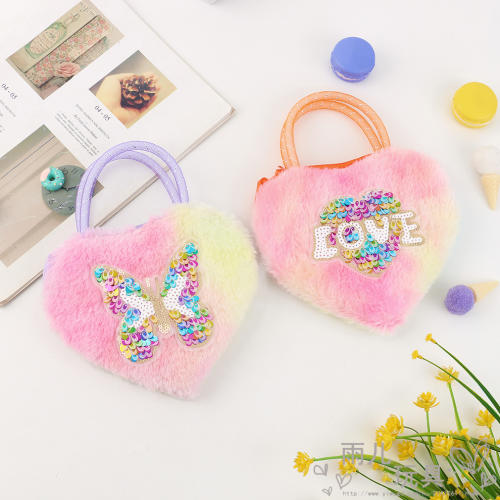 cartoon letter peach heart plush shoulder bag children cute love messenger bag girls kindergarten handbag gift