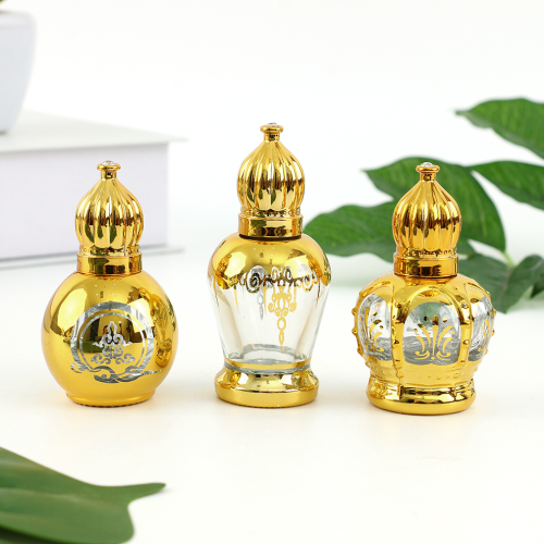 中东玻璃精油滚珠瓶金属透明香水分装瓶烫金电镀工艺工厂批发