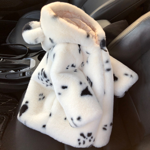 children‘s winter clothing fur 2023 new korean style thickened little girl furry sweater western style hooded kids‘ overcoat