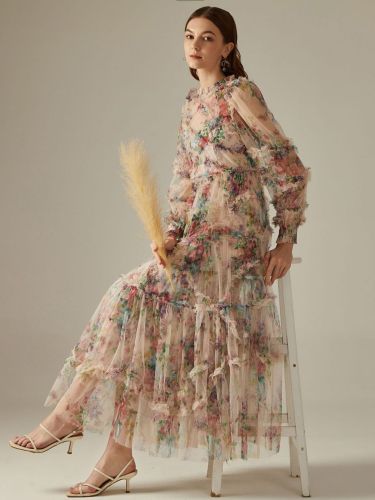 wedding exquisite long-sleeved dress organza pleated elegant dress middle east best seller in europe and america wedding dress