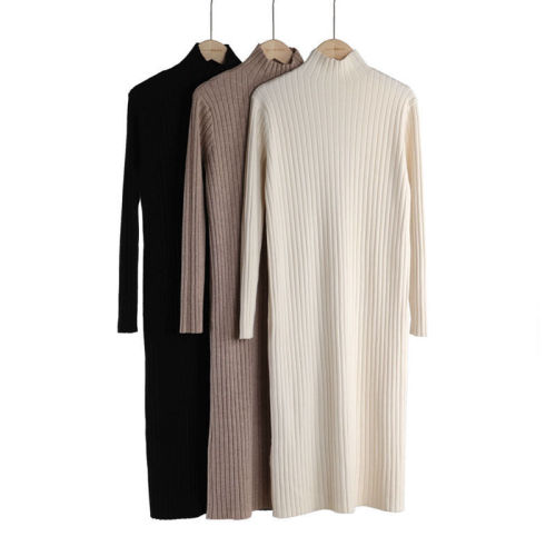 winter knitting base sweater dress over the knee match with coat long skirt 2023 new half turtleneck padded dress