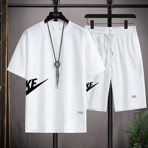 handsome waffle short-sleeved t-shirt men‘s summer fake two pieces 2024 fashion brand youth student casual sports men‘s clothing