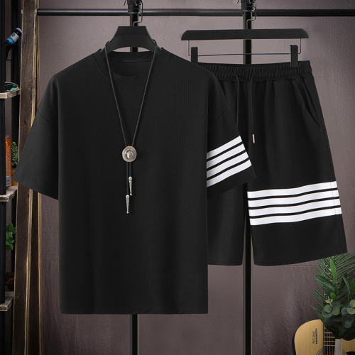 waffle short-sleeved shorts suit men‘s summer thin two-piece set short-sleeved t-shirt casual sports suit two-piece set