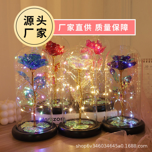 eternal rose glass lampshade valentine‘s day gift stall creative gift wholesale gold foil flower bouquet