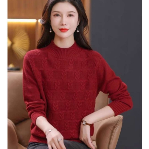 半高领毛衣女打底衫2025新款女秋冬羊毛衫妈妈装套头内搭短款宽松