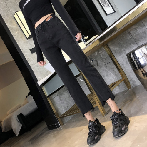 黑色直筒牛仔裤女春季新款烟管裤宽松裤子高腰显瘦百搭九分微喇裤