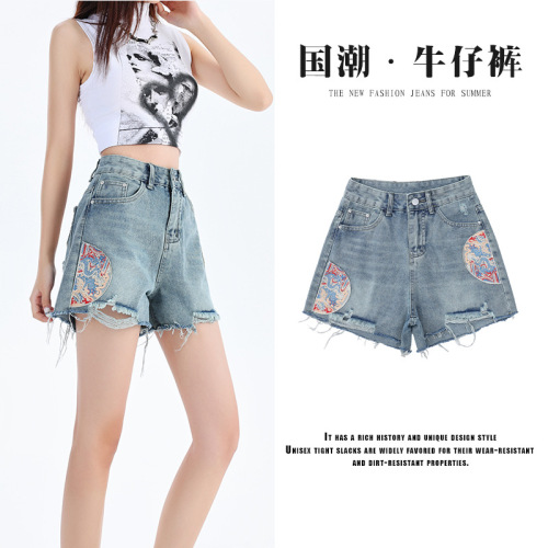 外贸订单美式高腰牛仔短裤女装夏外穿性感显瘦宽松a字阔腿辣妹裤