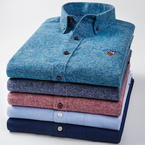 保罗维加斯新款男士衬衣长袖外套磨毛修身衬衣时尚舒适男装上衣