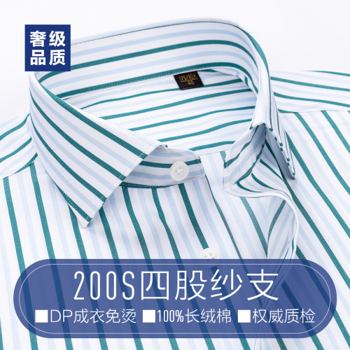 DP成衣免烫男士衬衫男长袖通勤商务休闲男衬衣绿色条纹200支定制