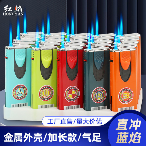 factory wholesale jinbohong 8052 personality metal spray paint blue flame lighter inflatable durable air foot windproof