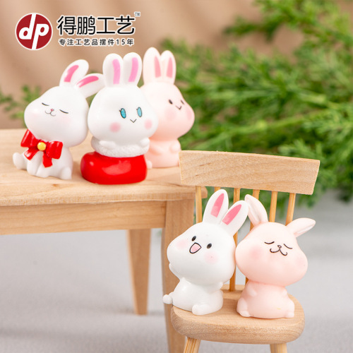 micro landscape ornaments cartoon cute bunny resin toy small animal ornaments desktop rabbit decorative crafts