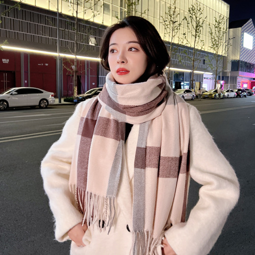 women‘s scarf winter high-grade plaid shawl 2024 new autumn versatile fashion scarf double-sided thickened trendy dual-use
