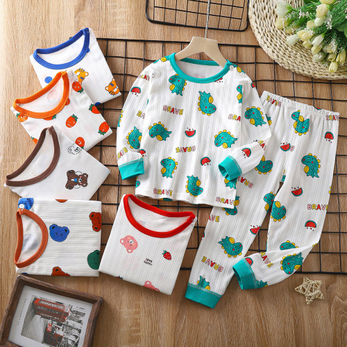 儿童秋衣秋裤男女童秋季新款提花全棉内衣套装长袖睡衣家居服婴儿