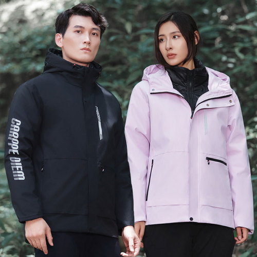 urban outdoor shell jacket three-in-one men‘s autumn and winter windproof waterproof cotton-padded clothes two-piece set women‘s camping mountaineering clothing group purchase