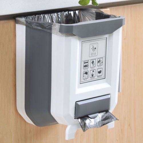kitchen trash can foldable wall-mounted household hanging cabinet door kitchen waste dry and wet classification storage basket
