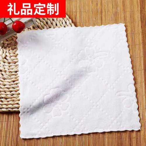 fine fiber white small square towel lace embossed handkerchief bath hotel cleaning kindergarten disposable napkin