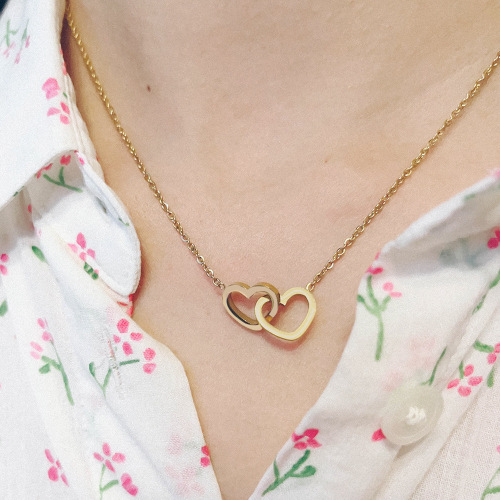 european and american simple stainless steel 18k gold vacuum-plated rose gold o-shaped chain heart inscription necklace girlfriend gifts