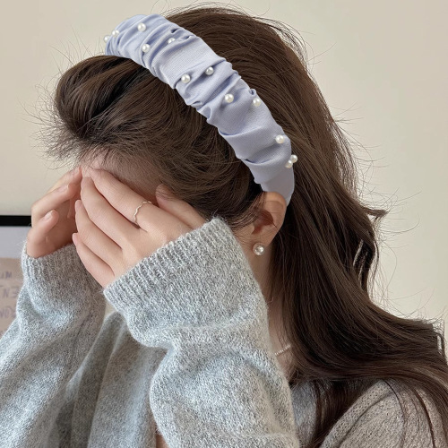 法式春夏褶皱珍珠发箍女高级感日常洗脸头箍压发发卡外出百搭发饰
