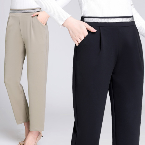 中老年妈妈裤春秋松紧腰休闲小脚裤2023新款中年女夏装九分裤子薄