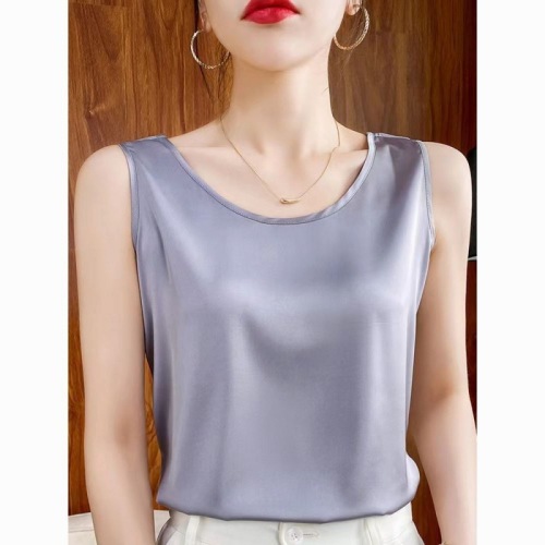 高档圆领小背心女外穿缎面吊带2023新款西装内搭无袖T恤打底上衣