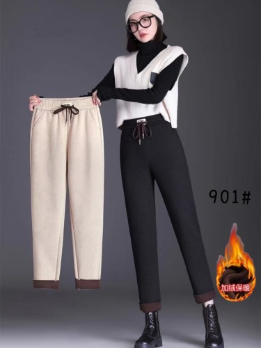 秋冬季加绒加厚哈伦裤休闲裤宽松百搭通勤裤子女
