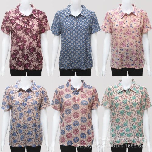 中年妈妈装夏季冰丝薄短袖T恤上衣40-50岁女装女士碎花打底衫批发