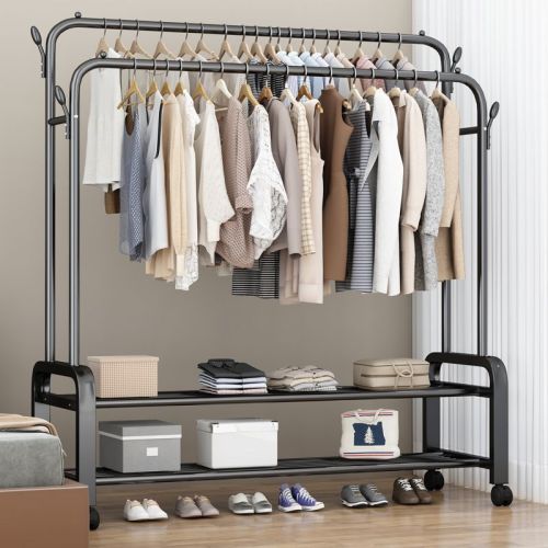 floor clothes drying rack double rod bedroom indoor home simple clothes hanger multi-functional bedroom cloakroom clothes hanger