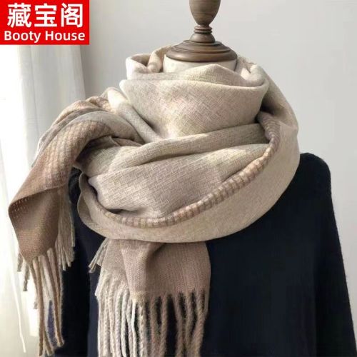 [pavilion of the hidden treasure] scarf female winter korean style versatile autumn and winter plaid student male scarf couple warm scarf male