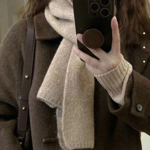 high-grade korean style versatile small scarf women‘s autumn and winter soft glutinous knitted cashmere-like neck protection scarf 2024 new fashion