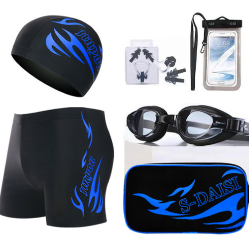 men‘s swimming trunks flame suit goggles swimming cap beach pants elastic comfortable anti-embarrassment hot spring boxer swimsuit