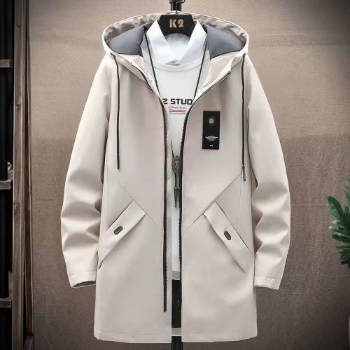 men‘s casual trench coat 2024 spring new korean style trendy， smart and all-matching mid-length hooded spring and autumn coat