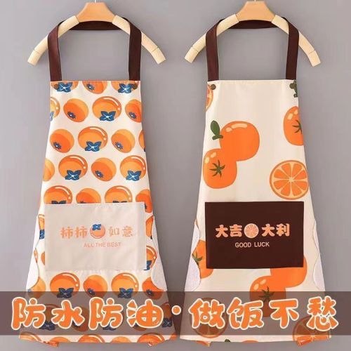 online influencer cute work cartoon waterproof and oilproof apron fashion household erasable kitchen work clothes cooking western style